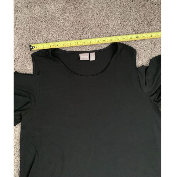 Chico's Women Top Size 3 Black Cold Shoulder Flutter Sleeve Asymetrical Hem - Picture 5 of 7
